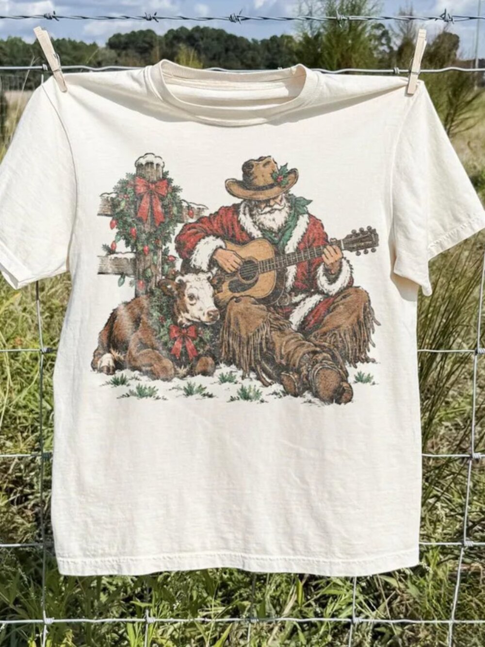 Western Christmas Shirt, Cowboy Santa Playing Guitar Shirt, Country Christmas